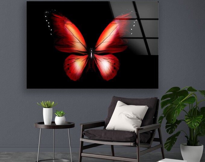 Abstract Glass Wall Art-Mega Size Glass Wall Decor-Office Wall Decor-Abstract Butterfly Wall Art-Purple Butterfly Wall Decor-Animal Wall Art