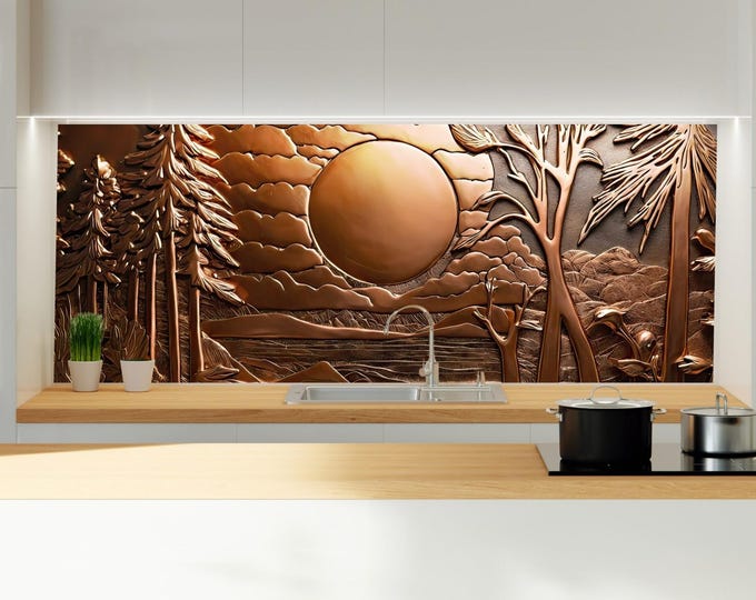 Tempered Glass Backsplash-Sunset Backsplash Tiles- Floral Splashback Stove Back Cover-Backsplash Behind Stove