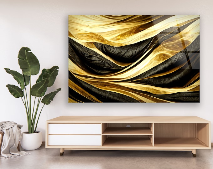 Tempered Glass Wall Art-Mega Size Glass Wall Decor-Office Wall Decor-Glass Wall Printing-Fractal Wall Art-Silver Gold Abstract Wall Art
