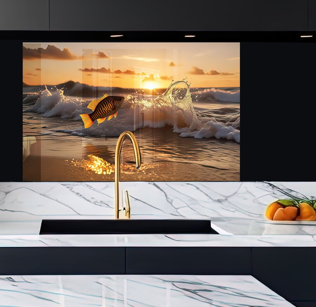 Tempered Glass Backsplash Gold Marble Backsplash Tiles-stove Backsplash ...
