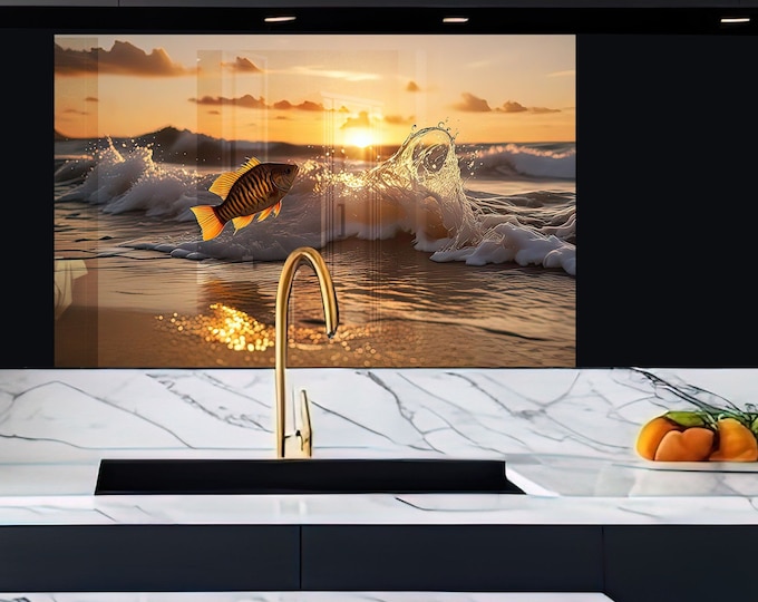 Tempered Glass Backsplash Gold Marble Backsplash Tiles-Stove Backsplash for Kitchen Splashback for Stove Back Cover-Golden Tiles-White Tile