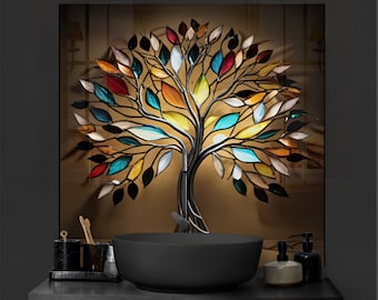Tempered Glass Kitchen Splashback: Stained Tree of Life Backsplash