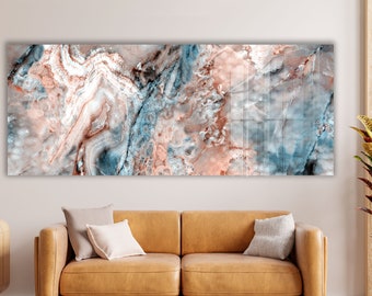 Panoramic Tempered Glass Wall Art: Abstract Marble Print