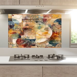 36”W x33”H Abstract Backsplash Tile-Solid Tempered Glass Wall Protection-Kitchen Backsplash-Alcohol ink Splashback