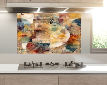 36”W x33”H Abstract Backsplash Tile-Solid Tempered Glass Wall Protection-Kitchen Backsplash-Alcohol ink Splashback