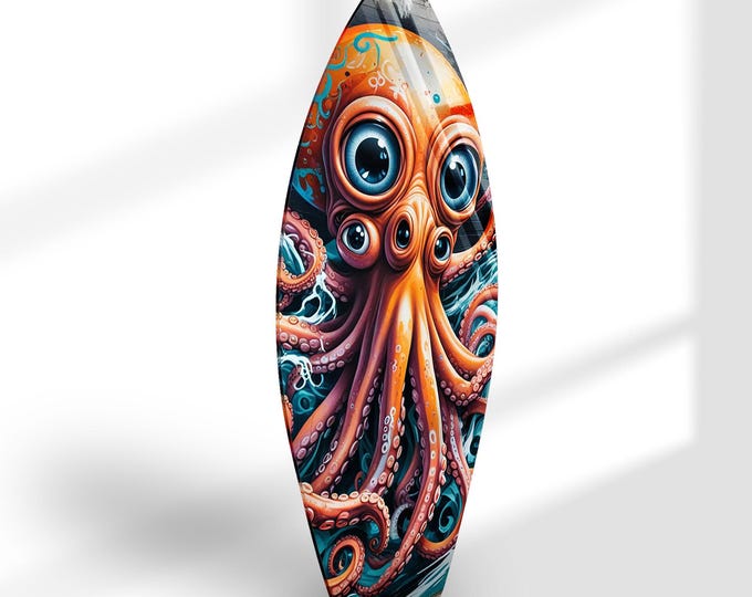 Tempered Glass Wall Art -Wall Decor- -Glass Printing -Large Wall Art -Wall Hangings -Aquarium Wall Art- Octopus Wall ArtSurfboard-