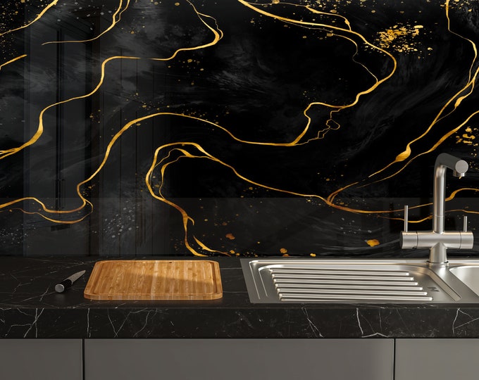 Tempered Glass Black Marble Backsplash Design-Cooker Wall Backsplash Panel-Glass Splashback For Kitchen Panel Design-Marble Splashback Black