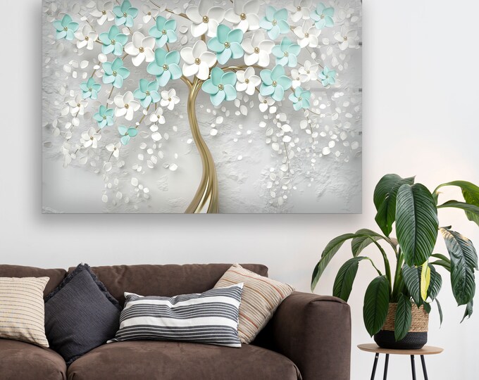 Tempered Glass Wall Art-Wall Decor--Glass Printing-Large Wall Art-Wall Hangings-White Tree-Flower Wall Art- Color Tree