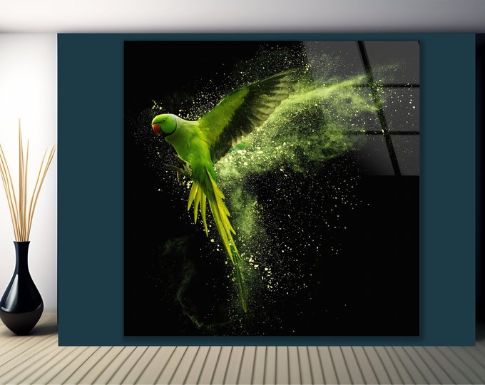 Tempered Glass Wall Art -Wall Decor- -Glass Printing -Large Wall Art -Wall Hangings -Bird  Wall Art- Bird Wall Art - Green Bird