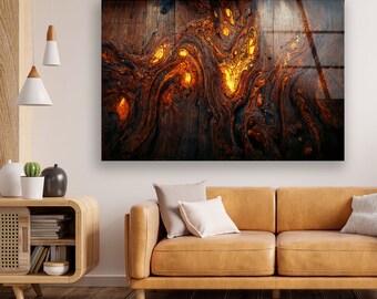 Oversized Tempered Glass Wall Art: Abstract Wood Print