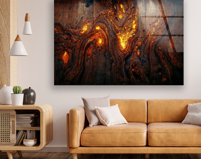 Glass Wall Art -Oversized office Wall Decor-Wood Art Wall Hanging- Extra Large Wall Art - Tempered Glass - Wood Picture