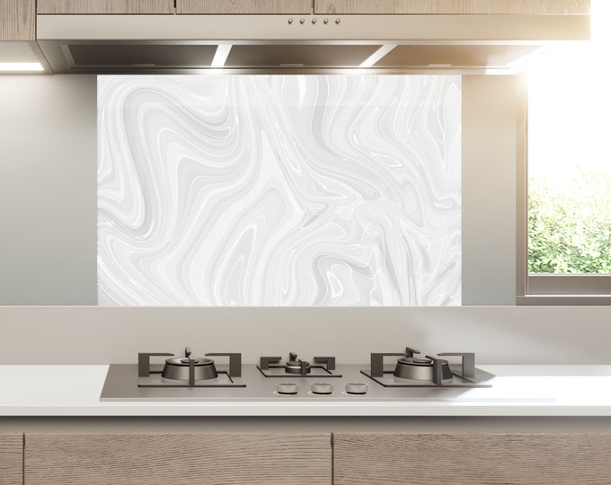 Kitchen Glass Splashback-Tempered Glass Backsplash Tile Kitchen Backsplash Tiles-Cooker Panel Waterproof-Modern Kitchen Wall Decor - White