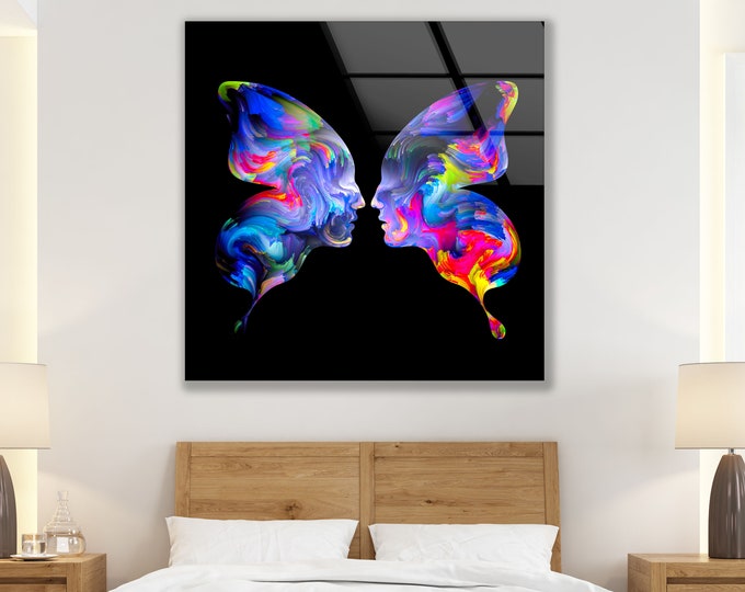 Glass Wall Art-Oversize office Wall Decor-Fractal Wall Hanging-Extra Large Wall Art-Butterfly Animal Wall Art-Mothers Day