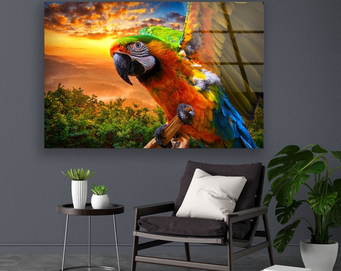 Extra Large Wall Art-Tempered Glass Printing Wall Decor-ation-parrot View Wall  Art - parrot Wall Art-Animals -
