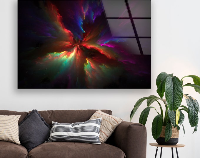 Tempered Glass Wall Art-Framed Wall Art-Extra Large Wall Art for Living Room Decor-Glass Printing Wall Decor-Green Fractal Abstract Wall Art