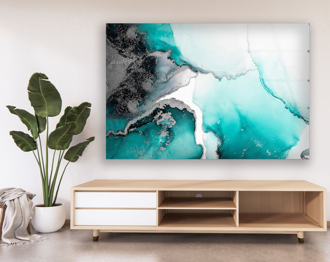 Abstract Glass Wall Art-Mega Size Glass Wall Decor-Tempered Glass Wall Art-Alcohol Ink Texture Gold and Black color Abstract Wall Decor