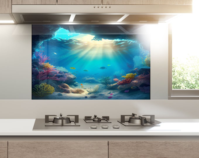 Tempered Glass Tropical Backsplash Design-Cooker Wall Backsplash Panel-Glass Splashback For Kitchen Panel Design-Beach Splashback Tropical