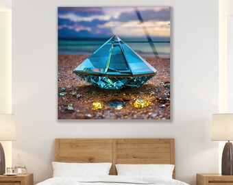 Oversized Glass Wall Art: Abstract Diamond Decor