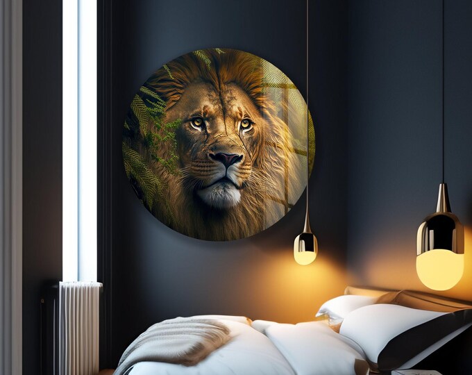Regal Lion Portrait Glass Wall Art – Wild Safari King Print for Bold Spaces, Jungle Decor, Animal Strength Gift, Masculine Power Statement