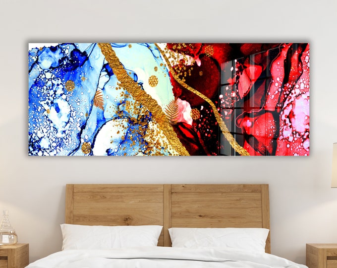 Tempered Glass Wall Art-Panoramic Wall Art-Wall Decor--Glass Printing-Extra Large Wall Art-Wall Hangings–Panoramic Print-Red and blue