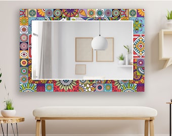 Large Wall Mirror for Bathroom-Asymmetrical Mirror Wall Decor for Bedroom-Bathroom Mirror for Vanities-Tempered Glass Frameless Mirror Gift