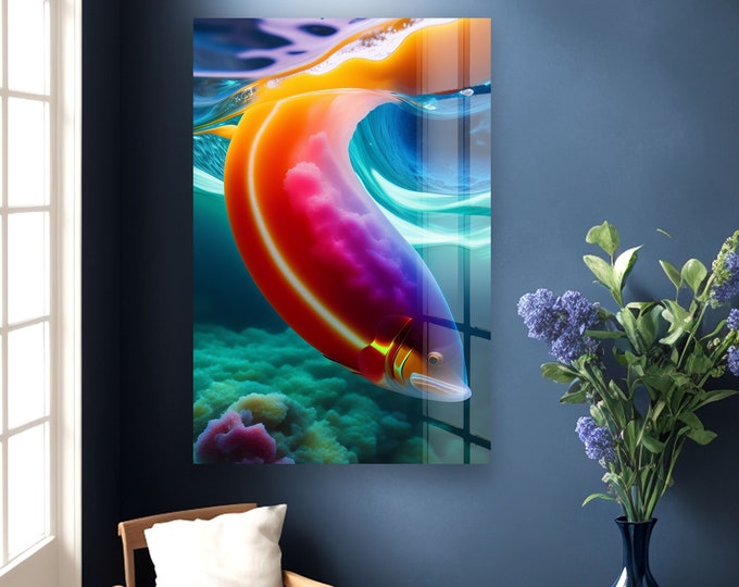 Tempered Glass Wall Art -Wall Decor- -Glass Printing -Large Wall Art -Wall Hangings -Aquarium Wall Art-Aqua Fish Wall Art