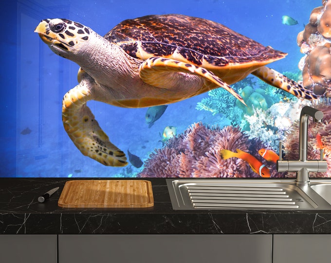 Kitchen Glass Splashback-Tempered Glass Aquarium Backsplash Tile Kitchen Backsplash Tiles-Cooker Panel Waterproof-Fish Splashback Underwater