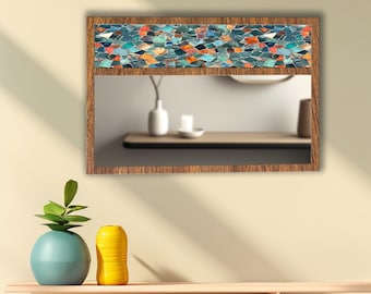 Colorful Mosaic Tempered Glass Wall Mirror | Decorative MDF Frame Mirror | Boho Modern Bathroom & Entryway Wall Decor | Ready to Hang