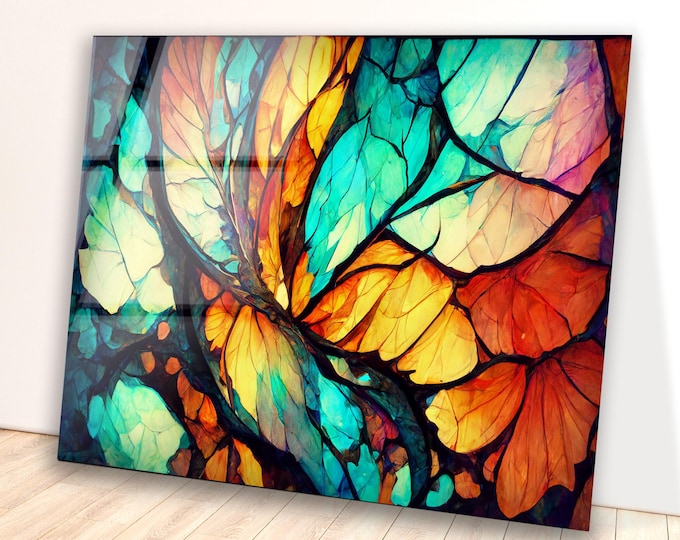 Abstract Butterfly Wing Tempered Glass Wall Art – Vivid Nature-Inspired Stained Glass Style Panel For Modern Home Or Artistic Gift Idea
