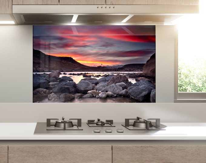 Sunset Backsplash Tile-Solid Tempered Glass Wall Protection-Kitchen Backsplash-Sky View Splashback Kitchen Decoration-Bathroom Backsplash
