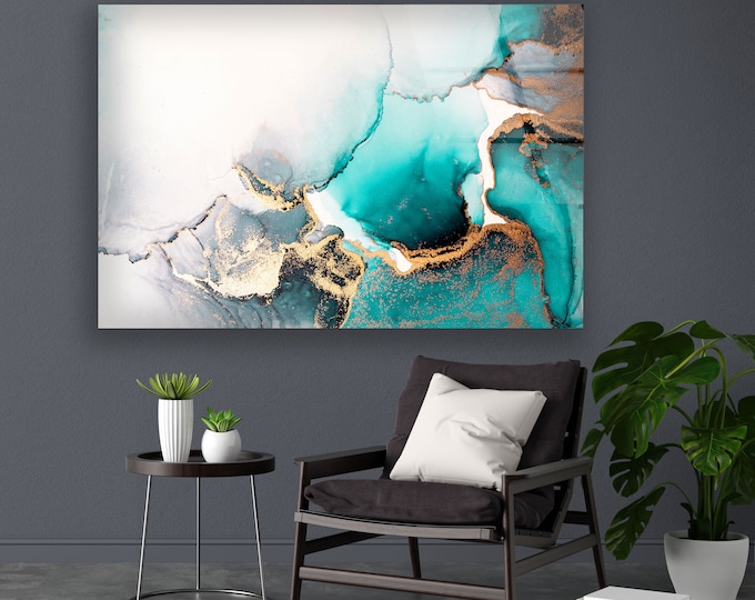 Tempered Glass Wall Art-Framed Wall Art-Extra Large Wall Art for Living Room Decor-Glass Printing Wall Decor-Green Fractal Abstract Wall Art