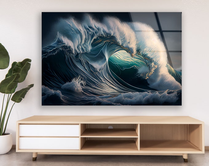 Extra Large Wall Art-Tempered Glass Wall Art-Glass Printing--Sea Wave Wall Art-Sea Wave Wall Decor-Blue Ocean Waves Wall Art