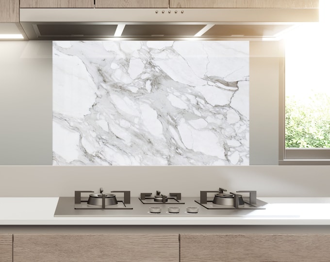 Kitchen Glass Splashback-Tempered Glass Marble Backsplash Tile Kitchen Backsplash Tiles-Cooker Panel Waterproof-Modern Kitchen Wall Decor