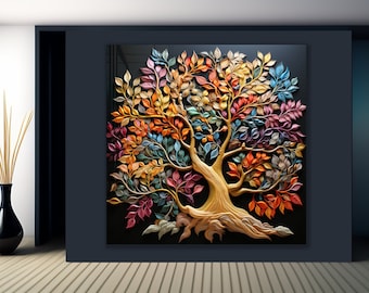 Tempered Glass Wall Art-Stained Wall Art -Life of Tree Wall Decor-Glass Printing -Large Wall Art-Wall Hangings-Stained Window Decor