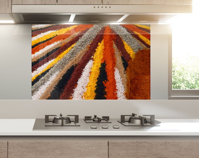 Tempered Glass Spices Backsplash Design-Cooker Wall Backsplash Panel-Glass Splashback For Kitchen Panel Design-Spoon Spice Splashback