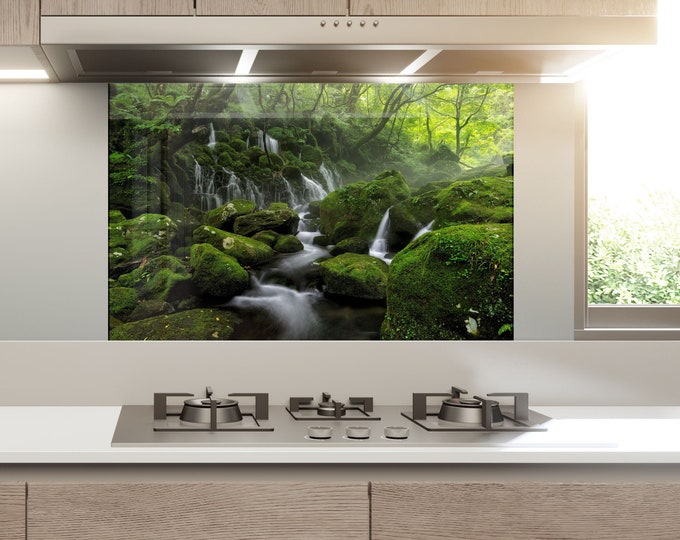 Forest Kitchen Glass Splashback-Tempered Glass Nature Backsplash Tile Kitchen Backsplash Tiles-Cooker Panel Waterproof-Kitchen Wall Decor