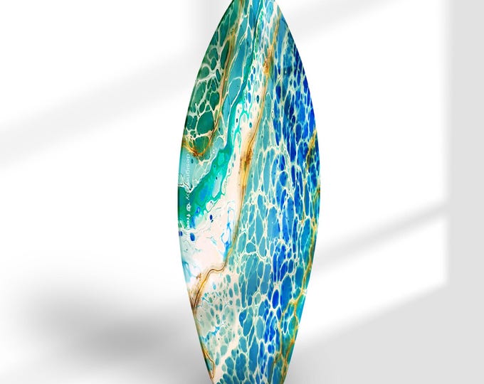 Blue Abstract Glass Wall Art-Oversize office Wall Decor-Fractal Wall Hanging-Extra Large Wall Art-Abstract Wall Art-- Surfboard- Sea