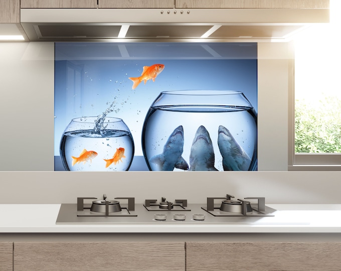 Tempered Glass Tropical Backsplash Design-Cooker Wall Backsplash Panel-Glass Splashback For Kitchen Panel Design-Aquarium Fish Splashback