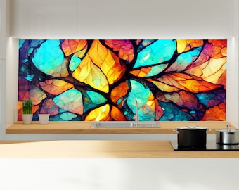 Abstract Backsplash Tile-Solid Tempered Glass Wall Protection-Kitchen Backsplash-Alcohol ink Splashback Kitchen Decor-Bathroom Backsplash