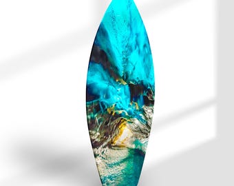 Blue Abstract Glass Wall Art-Oversize office Wall Decor-Fractal Wall Hanging-Extra Large Wall Art-Abstract Wall Art-- Surfboard- Sea
