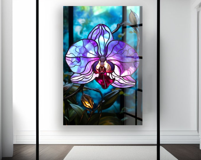 Tempered Glass Wall Art-Stained Wall Art -orchid Wall Decor-Glass Printing -Large Wall Art-Wall Hangings-Stained Window Decor