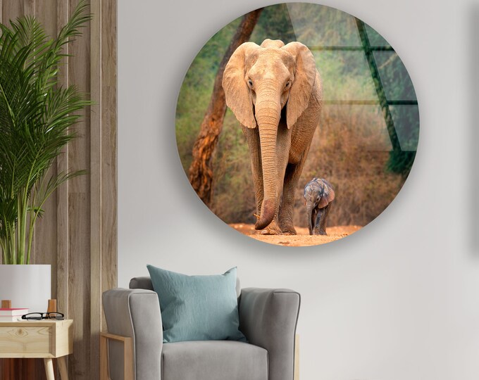 Tempered Glass Framed Wall Art--Elephant Wall Decor-Wall Hanging-Large Wall Art-Glass Printing-Glass Wall Art-Elephant Wall Art
