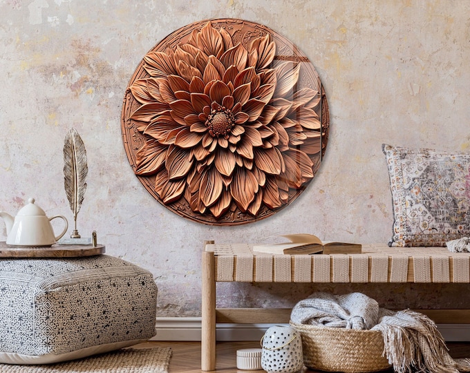 Tempered Glass Art-Glass Printing Art-Tempered Glass Wall Art-Glass Wall Decor-Floral Decor-Copper Flower Wall Art-Abstract Flower Art