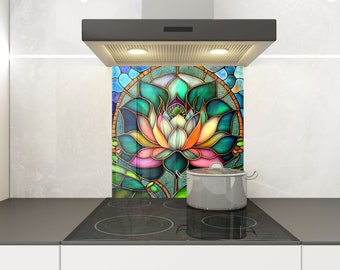 Stained Tempered Glass Backsplash Tile: Geometric Stove Back Cover