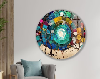 Tempered Glass Round Wall Art: UV Printed Suncatcher Decor
