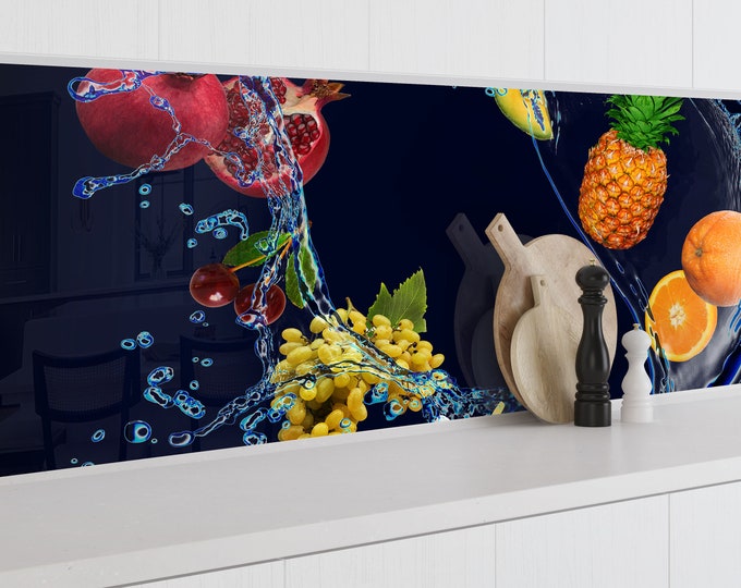 Fruits Backsplash Tile-Solid Tempered Glass Wall Protection-Kitchen Backsplash-Fruits Splashback Kitchen Decoration-Bathroom Backsplash