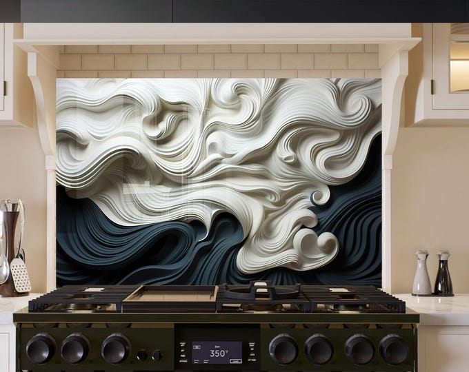 Tempered Glass Backsplash Tiles-Black Backsplash for Kitchen Silver Marble Splashback Stove Back Cover-Sink Splashback Tile-Gray Marble Tile