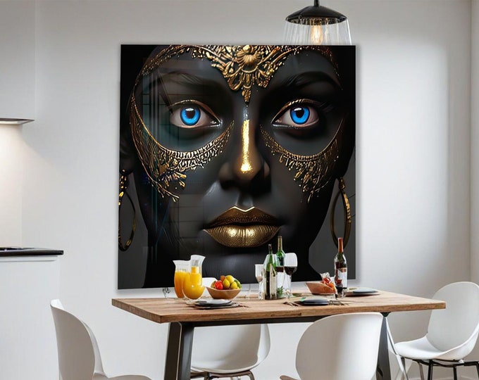 Tempered Glass Wall Art for Home Decor-Glass Printing Art-Tempered Glass Art-Glass Wall Decor-African Woman Wall art-Black Woman Silver Lips