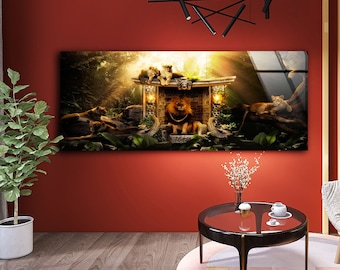 Tempered Panoramic Glass Wall Art--Wall Hanging-Large Wall Art-Glass Printing-Glass Wall Art-Lion Wall Art-Safari Animal Wall Decor