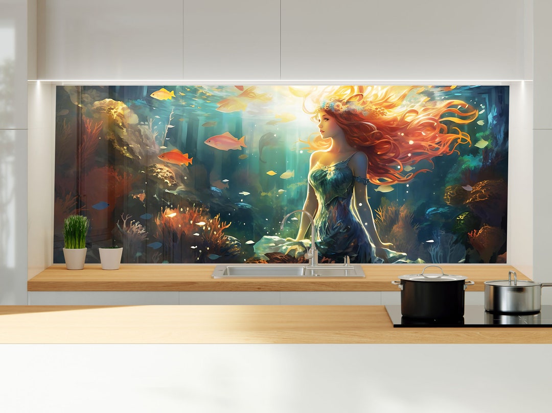 Tempered Glass Octopus Backsplash Tile Turtle Splashback for Stove Back